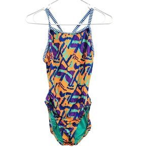 Dolphin Uglies V-2 Back One Piece Swimsuit Women Small Orange Teal Purple